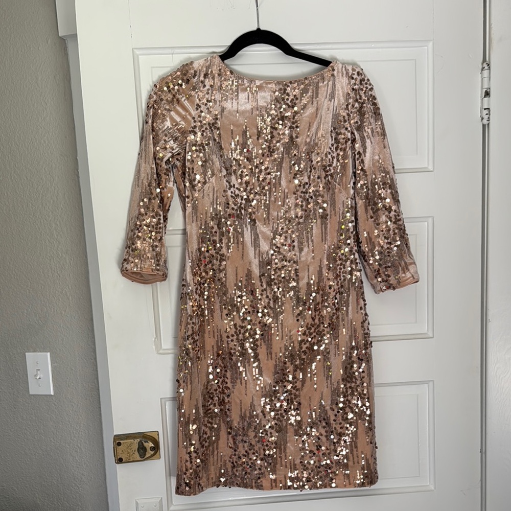Eliza J Gold and Cream Sequin Sheath Dress